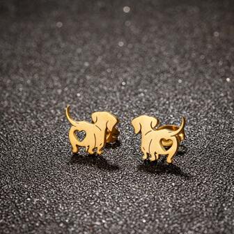1 Pair Stainless Steel Dachshund Dog Earrings Lovely Pet Animal Ear Studs For Women Original Fashion Jewelry Set Cute Daily Gift