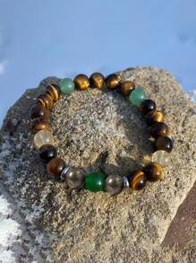 Money & Success Bracelet-Pyrite Tiger's Eye Green Aventurine Good Luck Creativity Motivation Confidence Positivity Anxiety&Prosperity Meditation Jewelry For Women Men