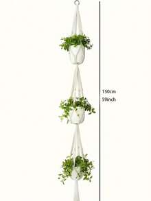 1 件装植物吊架室内悬挂花盆篮带木珠装饰花盆架无流苏适用于室内室外波西米亚风家居装饰 35 英寸，象牙色 - 米色 - 查看 12