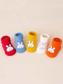 5 đôi tất giữ nhiệt dày màu trơn cho bé có họa tiết hoạt hình, phù hợp cho mùa thu đông - Nhiều màu - Xem 2