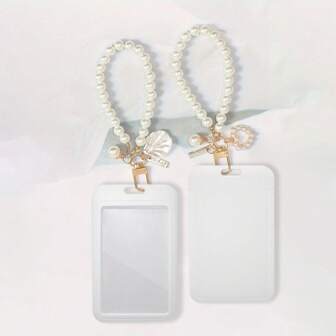 1 st Macaroon Style ABS Enfärgad infällbar ID-korthållare Clip med Faux Pearl kedja och skal hänge. Student-ID-hållare Armband, ID-bricka för kvinnor, busskort och ID-kort skyddsväska, Campus ID-kortshållare