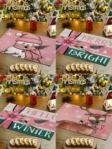 1 件/4 件/6 件冬季圣诞装饰餐垫，“你好冬天”，圣诞雪人与驯鹿亚麻餐垫，防尘垫，适用于家庭、餐厅、餐厅、餐桌装饰、家居摆设 - 彩色 - 查看 2