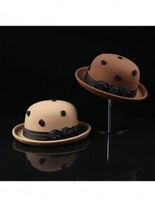 1 件优雅纯色帽子，纹理仿羊毛面料，适合春季、秋季和冬季的派对 - A - 查看 3