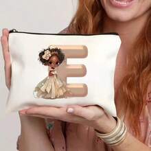 充满活力的图形化妆包 - 便携、简单、宽敞的拉链化妆包，配有多功能盥洗包和洗漱包，适合女孩和女士 - 非常适合旅行、日常使用和整理化妆品收纳袋化妆收纳包迷你袋旅行小化妆盒配件化妆架刷包化妆容器化妆包旅行必需品女士配饰旅行用品 - 白色 - 查看 2