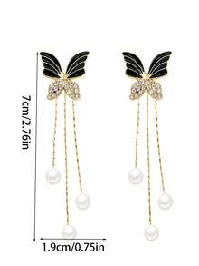 1 对女士黑蝴蝶耳环，百搭设计，可双向佩戴，配长流苏，时尚奢华风格，适合作为礼物 - 金黃色 - 查看 8