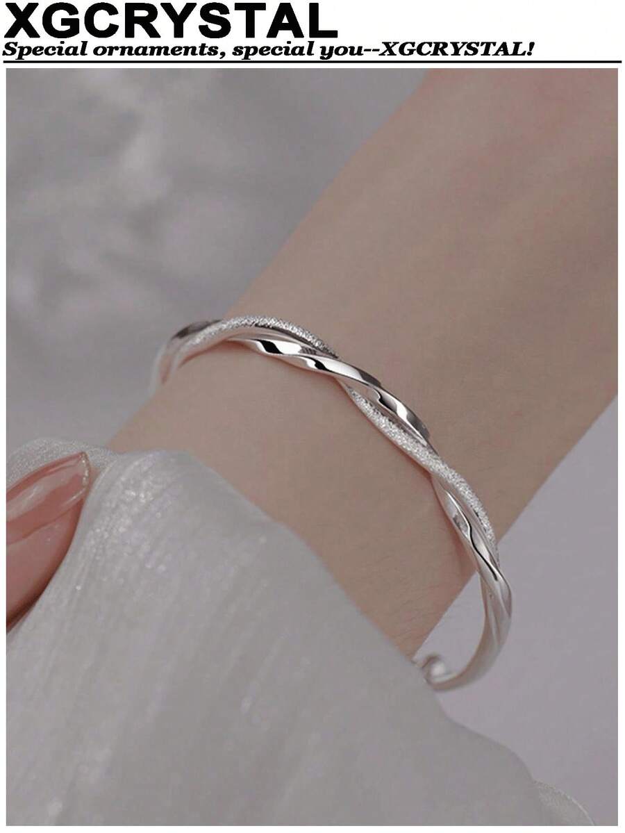 1 chiếc vòng tay kim loại Mobius Loop tối giản thanh lịch dành cho phụ nữ, thích hợp cho hàng ngày, tiệc tùng, tiệc khiêu vũ, quà tặng ngày lễ, phụ kiện trang trí thời trang chất lượng cao cấp - Bạc - Xem 1