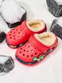 1 Pair Unisex Kids Slip-On Thermal Lined Hollow Breathable Comfy Slippers, Suitable For Autumn/Winter, Indoor And Outdoor - Red - View 2