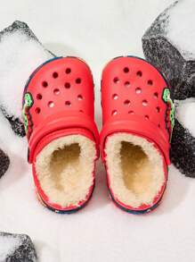 1 Pair Unisex Kids Slip-On Thermal Lined Hollow Breathable Comfy Slippers, Suitable For Autumn/Winter, Indoor And Outdoor - Red - View 6