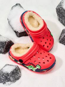 1 Pair Unisex Kids Slip-On Thermal Lined Hollow Breathable Comfy Slippers, Suitable For Autumn/Winter, Indoor And Outdoor - Red - View 4