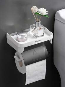 1 Giá để giấy vệ sinh hai lớp, làm bằng nhựa bền, có kệ để đồ, thiết kế đa năng hai lớp, thích hợp để sử dụng giấy cuộn, dễ lắp đặt mà không cần đinh - Nhiều màu - Xem 1