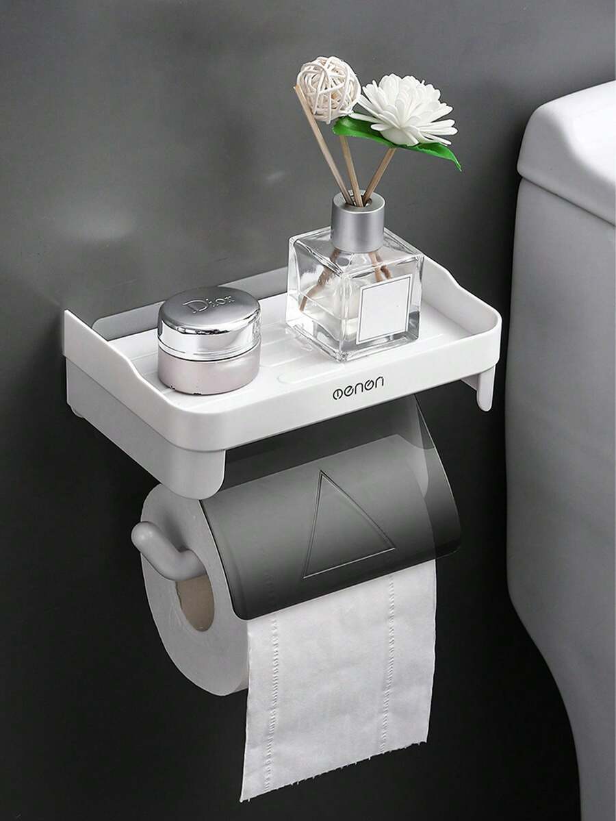 1 Giá để giấy vệ sinh hai lớp, làm bằng nhựa bền, có kệ để đồ, thiết kế đa năng hai lớp, thích hợp để sử dụng giấy cuộn, dễ lắp đặt mà không cần đinh - Nhiều màu - Xem 1