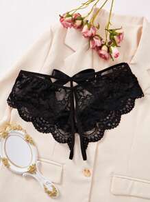 1 件女士性感黑色蕾丝蝴蝶结开裆内裤，私密内衣，适合情人节、圣诞节、卧室、夜总会、外出 - 黑色 - 查看 2