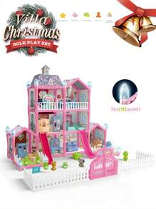 儿童梦幻城堡游戏屋玩具，适合女孩，组装娃娃别墅游戏屋，生日/圣诞礼物 - 彩色 - 查看 11