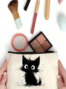 1pc Cute Cat Pattern Cosmetic Bag, Portable Travel Organizer Pouch, Women Handbag, Summer Bag, Ramadan Bag, Makeup Bag, Wallet, Backpack