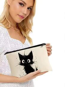 1pc Cute Cat Pattern Cosmetic Bag, Portable Travel Organizer Pouch, Women Handbag, Summer Bag, Ramadan Bag, Makeup Bag, Wallet, Backpack