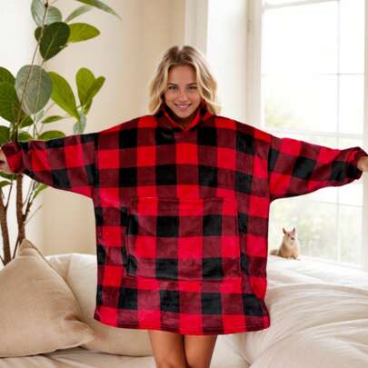 1 szt. polarowy koc do noszenia z rękawami, w stylu bluzy z kapturem, duża kieszeń kangurka z 3 punktami wejścia (lewy, prawy, górny) dla małych zwierząt, odpowiedni na zimę