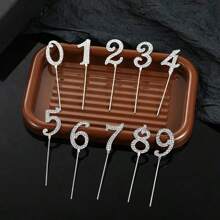 1个/10个合金水钻金色数字0-9蛋糕装饰插牌 生日装饰 婚礼装饰 数字蛋糕装饰 - 彩色 - 查看 1