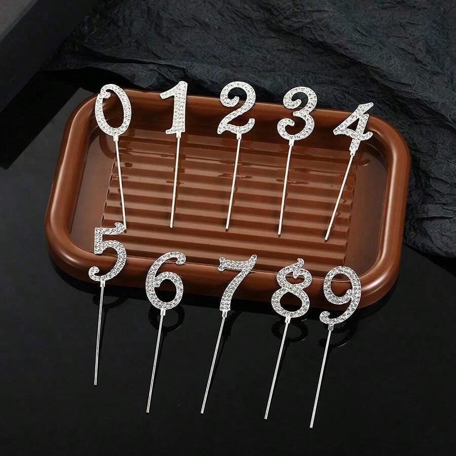 1个/10个合金水钻金色数字0-9蛋糕装饰插牌 生日装饰 婚礼装饰 数字蛋糕装饰 - 彩色 - 查看 1