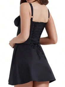 Women's Summer Corset Mini Dress Lace Up Backless A-Line Flowy Sundress Going Out  Fashion Party Dresses Graduation Dresses For Women - 黑色 - 查看 8