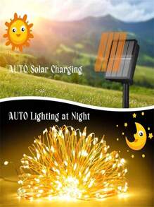 1pc Solar Outdoor Lights, Copper Wire 8 Modes Solar Fairy Tale Lights Garden Yard Tree Christmas Party Wedding