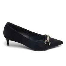 Black Low Heel Pumps With Rhinestones And Metallic Buckles – Timeless Chic Style - Black - View 4