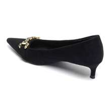 Black Low Heel Pumps With Rhinestones And Metallic Buckles – Timeless Chic Style - Black - View 5