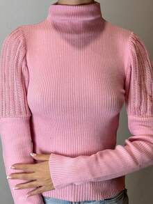 Cacharrel Women's Knit Blouse Long Sleeve Princess Turtleneck Winter - Màu Hoa hồng đỏ - Xem 1