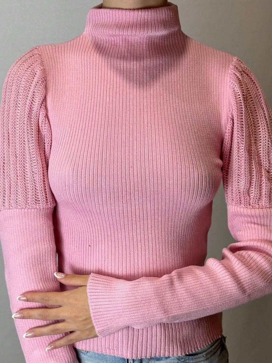 Cacharrel Women's Knit Blouse Long Sleeve Princess Turtleneck Winter - Màu Hoa hồng đỏ - Xem 1