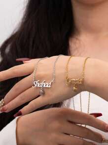 1 chiếc vòng cổ tên tùy chỉnh có đá chiếu, vòng cổ tên ảnh chiếu cá nhân, vòng cổ tên ảnh bằng thép không gỉ quà tặng cho cô ấy, quà kỷ niệm, quà tặng ngày lễ tình nhân, quà tặng ngày của mẹ, quà tặng giáng sinh, quà tặng sinh nhật - Vàng - Xem 6