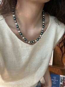 1 chiếc vòng cổ ngọc trai xanh lá cây đa năng nhiều màu, thích hợp để đeo hàng ngày, lễ hội và làm quà tặng - Nhiều màu - Xem 4