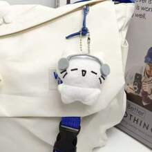 قلادة بشكل قطة مع سماعات موسيقية قطعة واحدة، قلادة مفتاح قطة باكية، زينة حقيبة الظهر دمية ناعمة كرتونية للشفاء