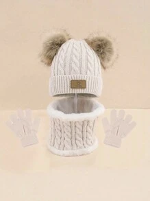 3pcs/Set Children's Warm 3 Pieces Set, & Fashionable Cold-Proof Heart Pattern Knit Hat For Autumn/Winter - Solid Color Love Two Piece Set - View 18