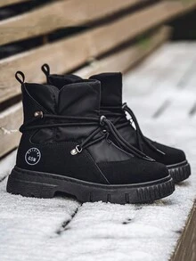 短靴休闲乐福鞋一脚蹬靴男士时尚潮流百搭防滑厚底工装靴高帮2024年冬季新品 - 黑色 - 查看 2