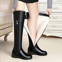 2023 Plush Warm Winter Women's Over The Knee Boots Simple Zipper Boots High Quality Pu Leather Thigh High Boot - 黑色 - 查看 8