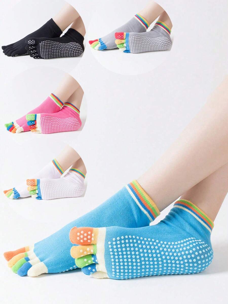 1pair Five-Toe Yoga Socks Anti-Slip Professional Women Crew Socks For Dance Pilates Indoor Workout - Multicolor - View 1