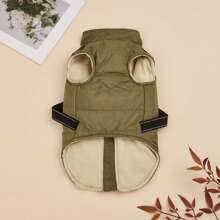 1 件防水防风保暖宠物夹克，拉链领反光条背带，适用于猫狗，秋冬季户外外套 - 軍綠色 - 查看 4