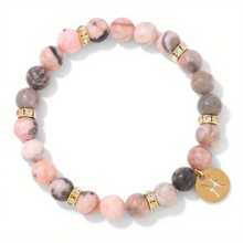 1 pieza Nuevo brazalete de cuentas de jaspe rosa con estampado de cebra de 8mm, Pulsera elástica con 12 signos del zodíaco, Juego de pulseras para pareja, Regalo de cumpleaños de joyería