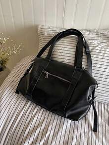 2024 新款时尚女士手提包韩版休闲手提包大容量单肩包和旅行包 - 黑色 - 查看 5