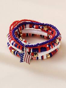 6件套美国国旗彩色星星吊坠串珠多层手链套装，适合女性日常休闲、节日、纪念日、派对佩戴 - 彩色 - 查看 5