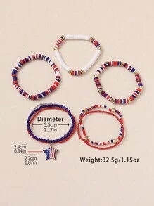 6件套美国国旗彩色星星吊坠串珠多层手链套装，适合女性日常休闲、节日、纪念日、派对佩戴 - 彩色 - 查看 3