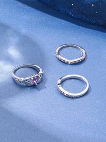 3 Pcs/Set Luxury Purple Crystal Ladies Ring Rhinestone Zirconia For Women Party Wedding Engagement Jewelry - Ring Set - View 5
