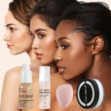 SAM SUGAR 4-Piece Makeup Base Set Pre-Makeup Emulsion Powder Loose Powder Makeup Egg Set - E - 查看 2