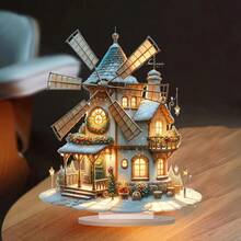 Charming Gingerbread House Christmas Tabletop Display - Acrylic, Versatile Holiday Decor With Stand Best Gifts - Grey - View 3