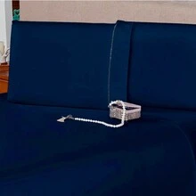 QUEEN 3-Piece Sheet With Pillowcase, Palito Stitch, Melissa Collection, Plain Micropercale Fabric - 藏蓝色 - 查看 2
