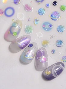 1 张 5D 浮雕明亮多彩星球月亮星星粘性指甲贴纸猫眼效果美甲贴花饰品供应商 - 彩色 - 查看 6