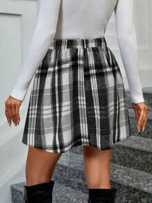 Keke Bloomly 秋冬/春季新款复古经典百搭加厚高腰不规则灰色格纹A字迷你裙，适合日常出行、派对、返校、舒适办公/休闲穿着、情人节穿搭