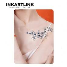 INKARTLINK 革命性技术纹身，半永久纹身，花卉，华丽，临时纹身，假纹身，防水，真实纹身外观，小众设计纹身，果汁纹身，植物纹身 - 黑色 - 查看 2
