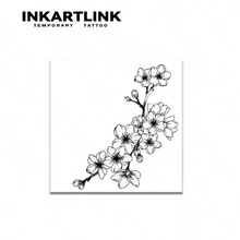INKARTLINK 革命性技术纹身，半永久纹身，花卉，华丽，临时纹身，假纹身，防水，真实纹身外观，小众设计纹身，果汁纹身，植物纹身 - 黑色 - 查看 3