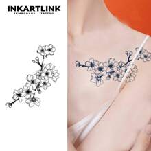 INKARTLINK 革命性技术纹身，半永久纹身，花卉，华丽，临时纹身，假纹身，防水，真实纹身外观，小众设计纹身，果汁纹身，植物纹身 - 黑色 - 查看 1