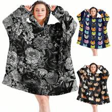 Áo hoodie mặc được cho nam nữ - Áo nỉ nỉ cỡ lớn - Có túi lớn và tay áo - Chăn ấm áp làm quà tặng sinh nhật cho người lớn Mèo - Nhiều màu - Xem 2